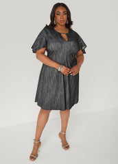 Cutout Textured Denim A Line Dress