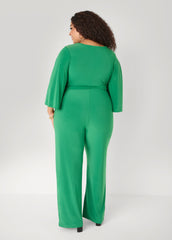 Stretch Knit Faux Wrap Jumpsuit