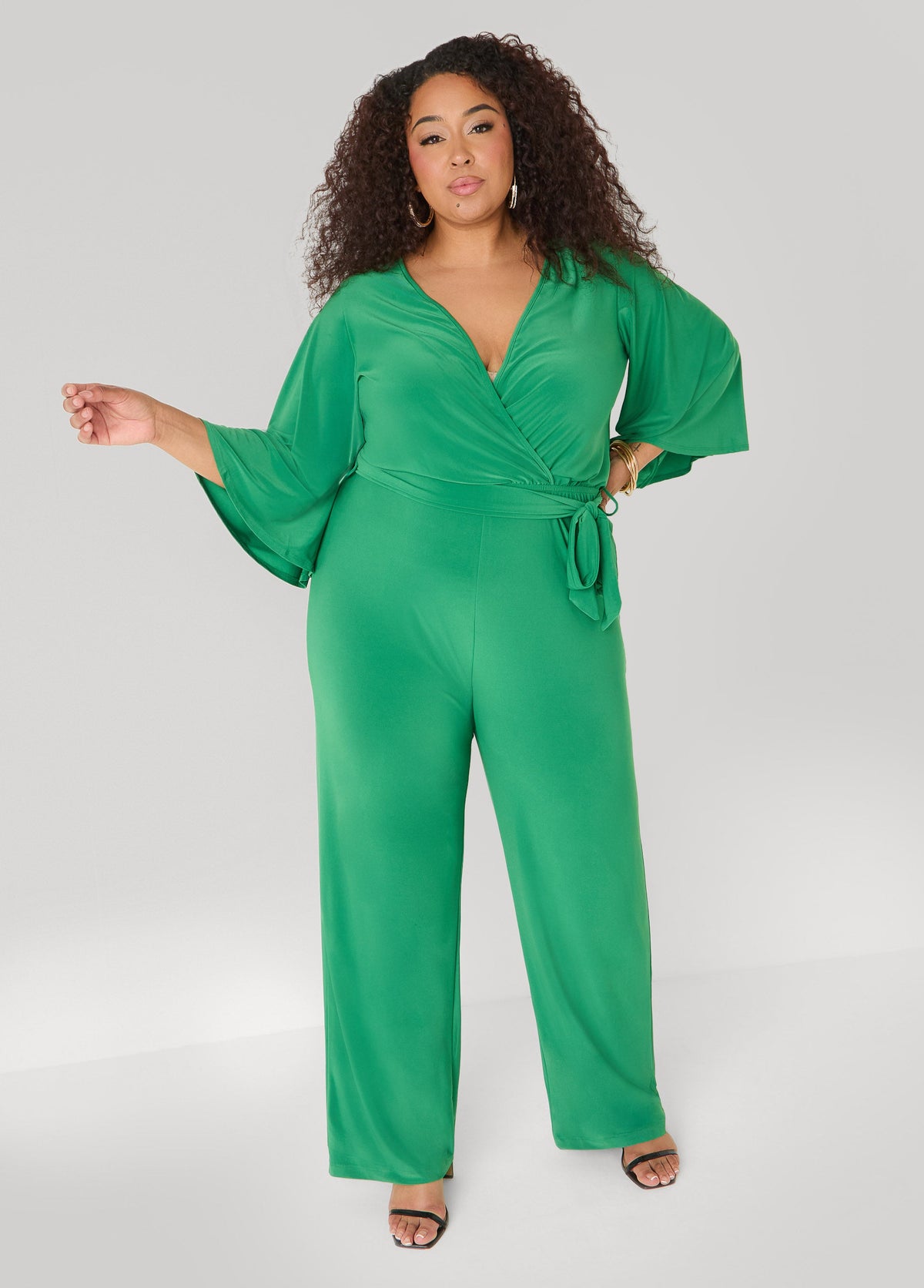 Stretch Knit Faux Wrap Jumpsuit