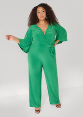 Stretch Knit Faux Wrap Jumpsuit