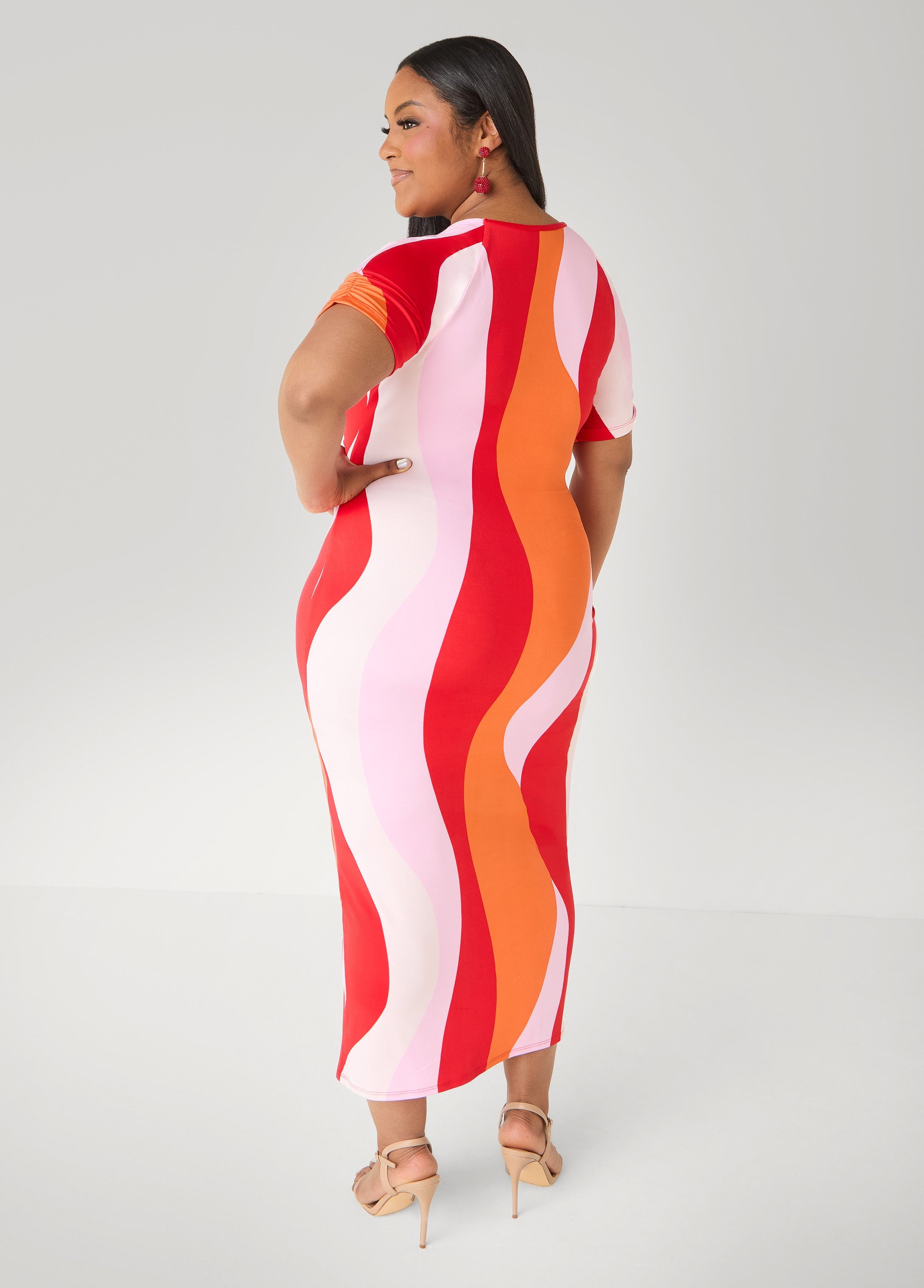Ruched Swirl Print Maxi Dress
