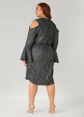 Cold Shoulder Textured Denim Dress