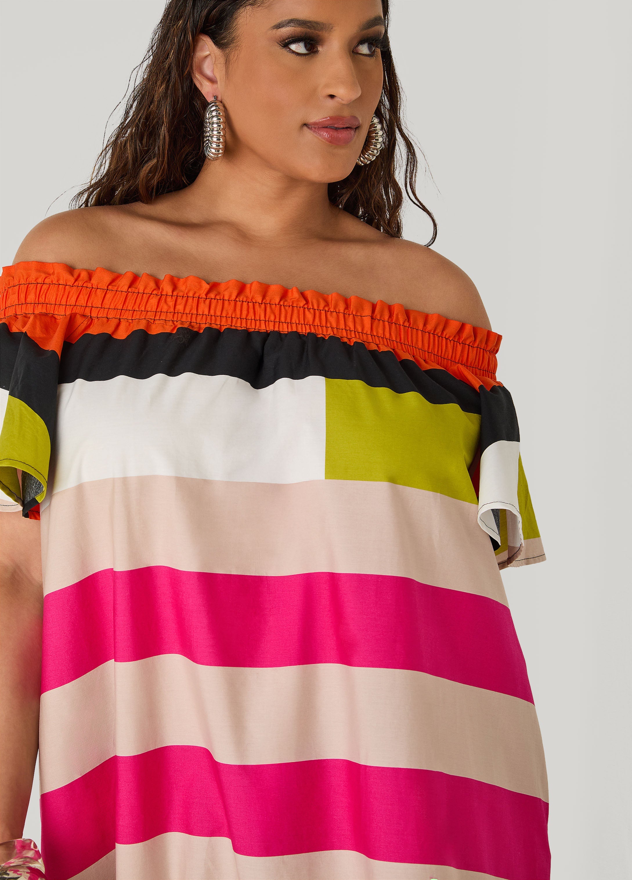 Off The Shoulder Striped Dress