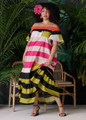 Off The Shoulder Striped Dress