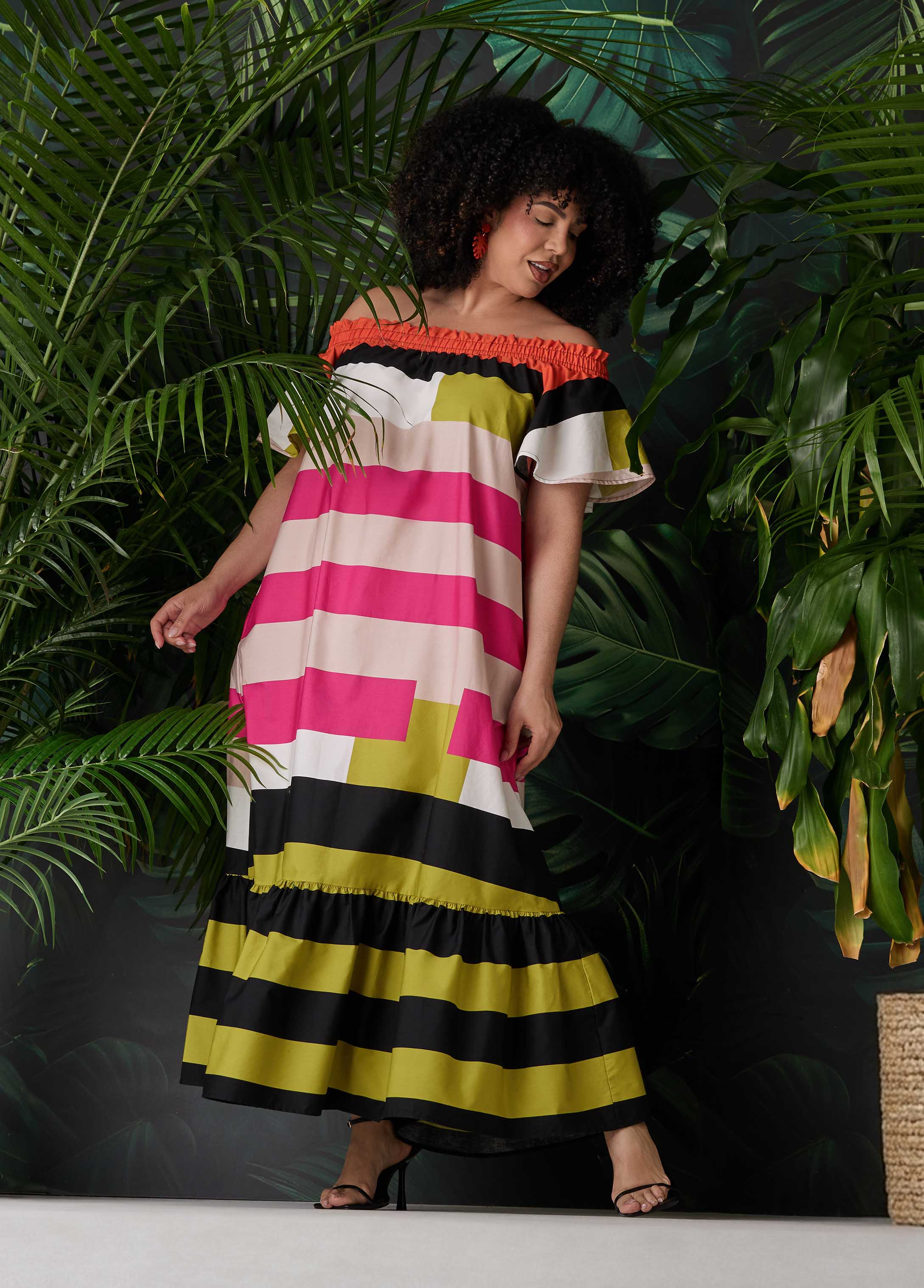 Off The Shoulder Striped Dress