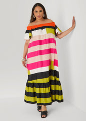 Off The Shoulder Striped Dress