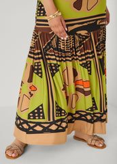 Flounced Abstract Print Maxi Dress