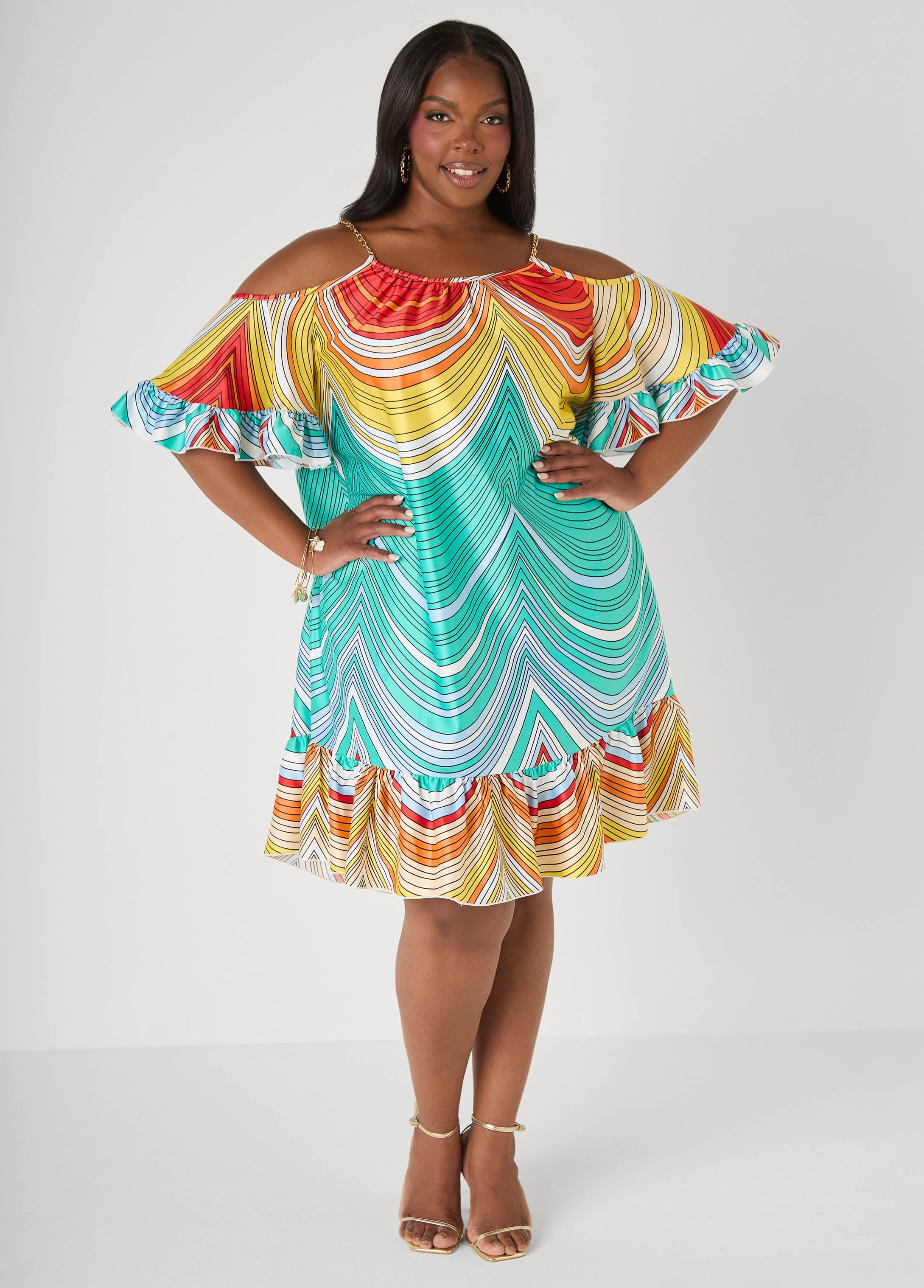Cold Shoulder Striped Dress