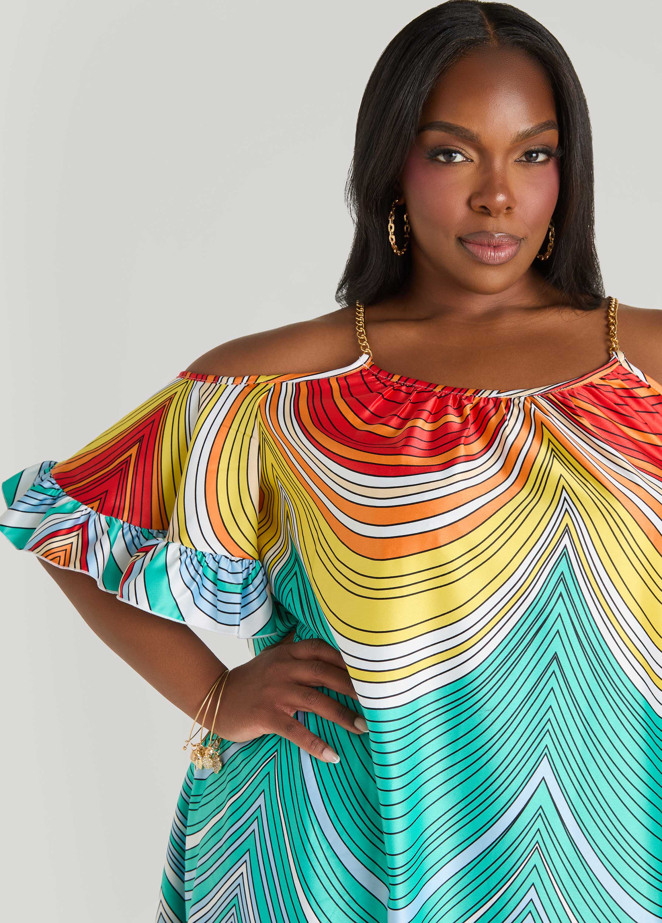Cold Shoulder Striped Dress