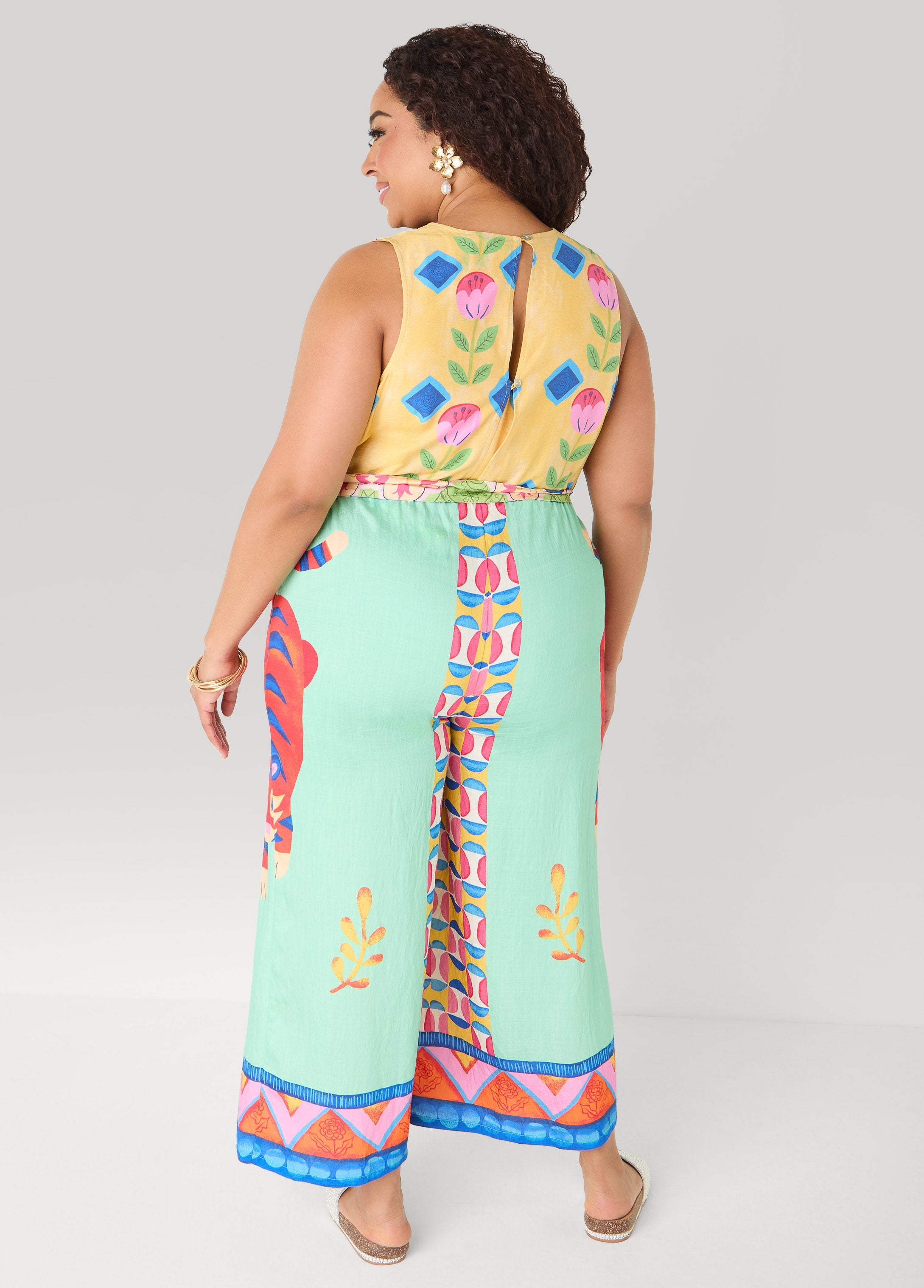 Cropped Floral Print Jumpsuit