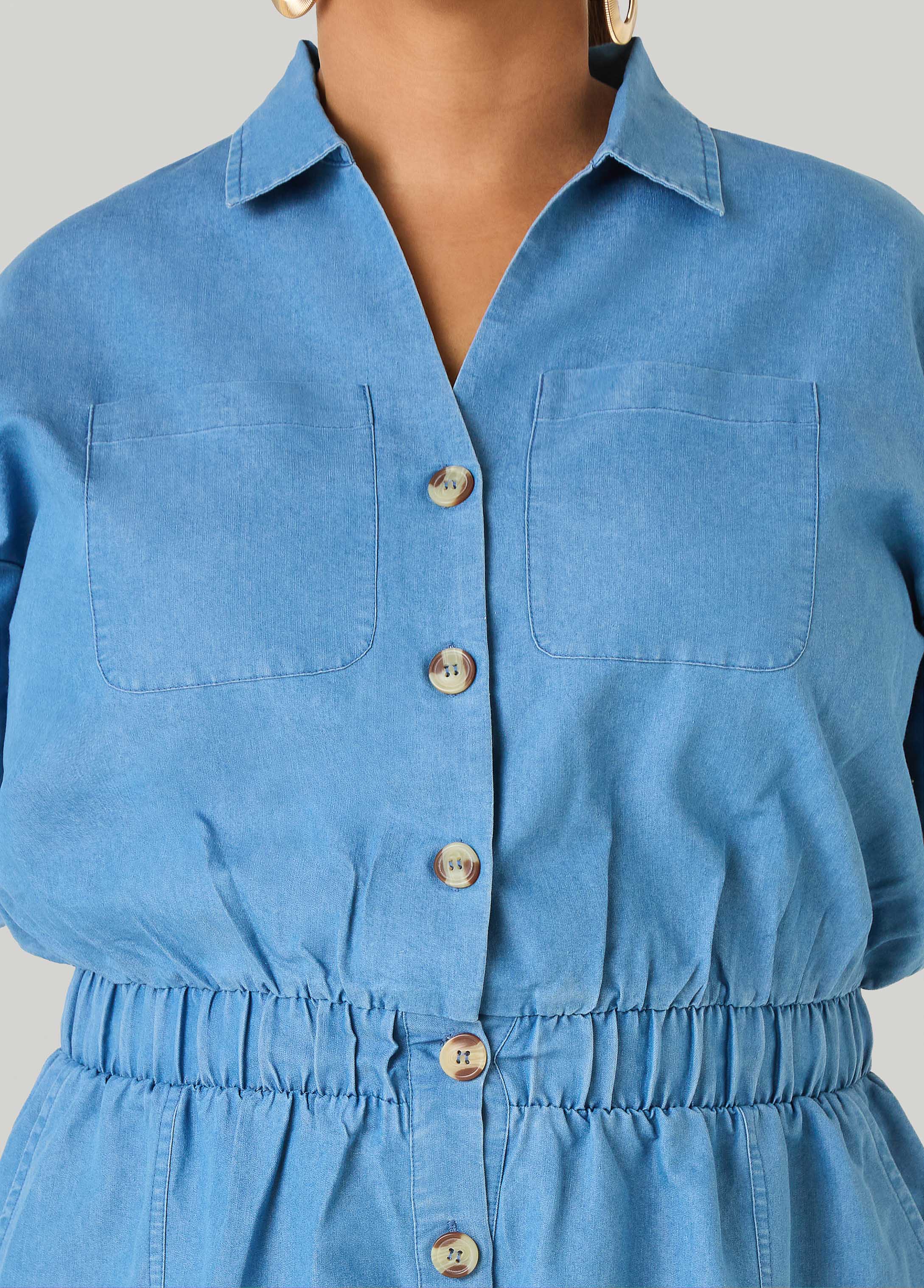 Cuffed Chambray Romper