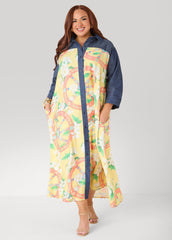 Denim Paneled Printed Shirtdress