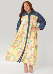 Tall Denim Paneled Printed Shirtdress
