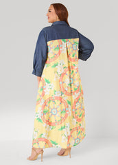 Tall Denim Paneled Printed Shirtdress