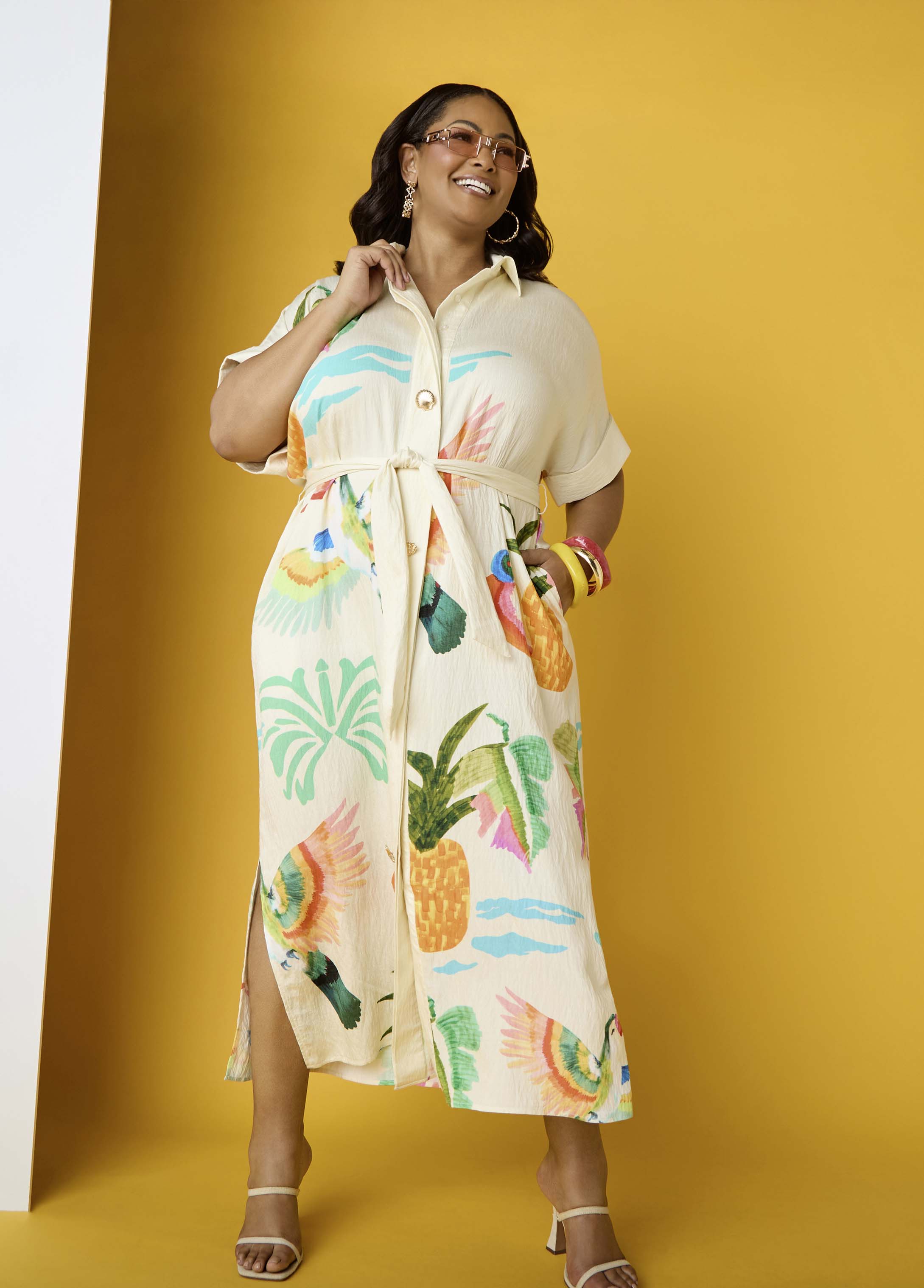Tropical Print Maxi Shirtdress