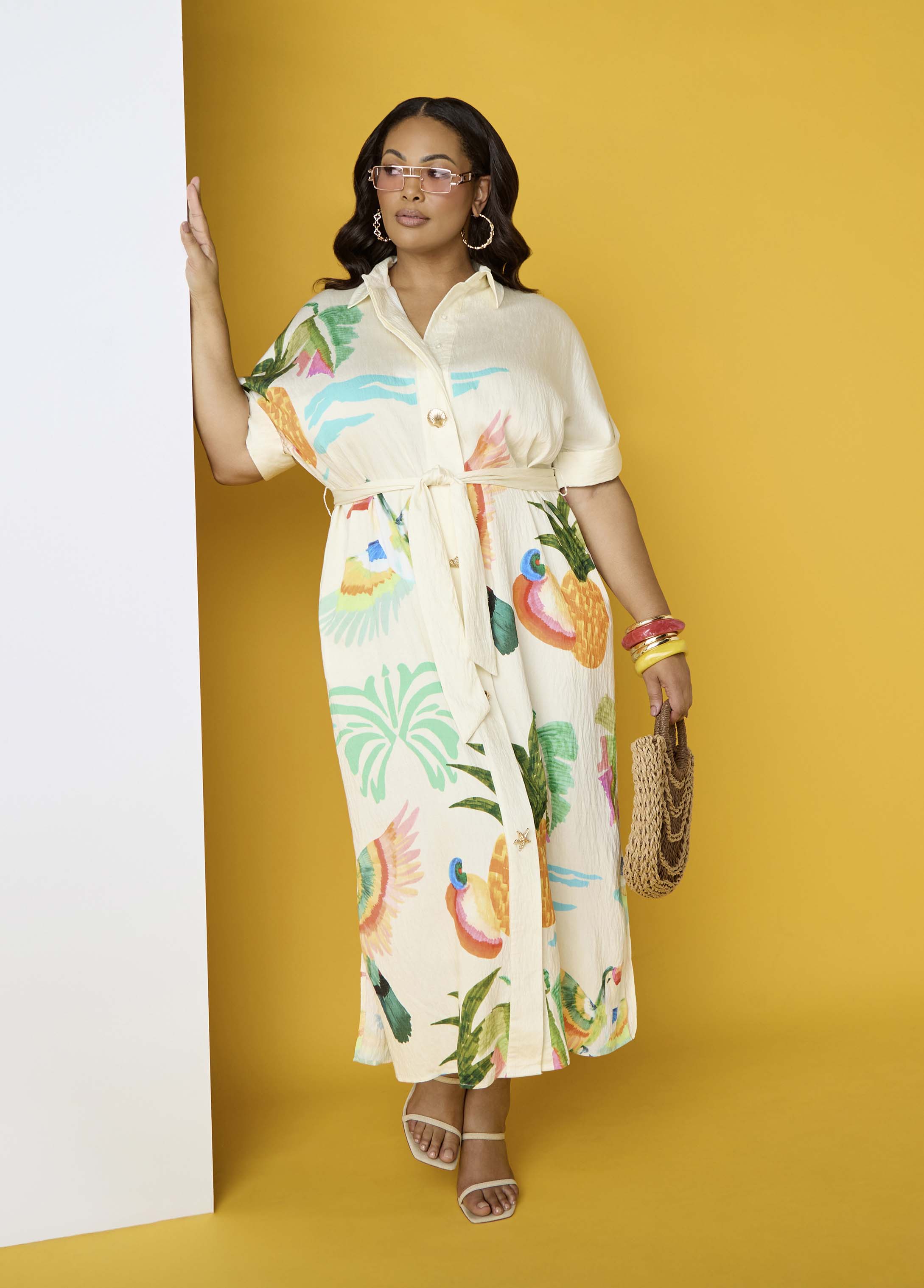 Tropical Print Maxi Shirtdress