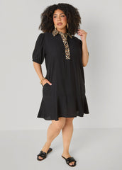 Leopard Trimmed Flounced Dress