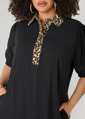 Leopard Trimmed Flounced Dress