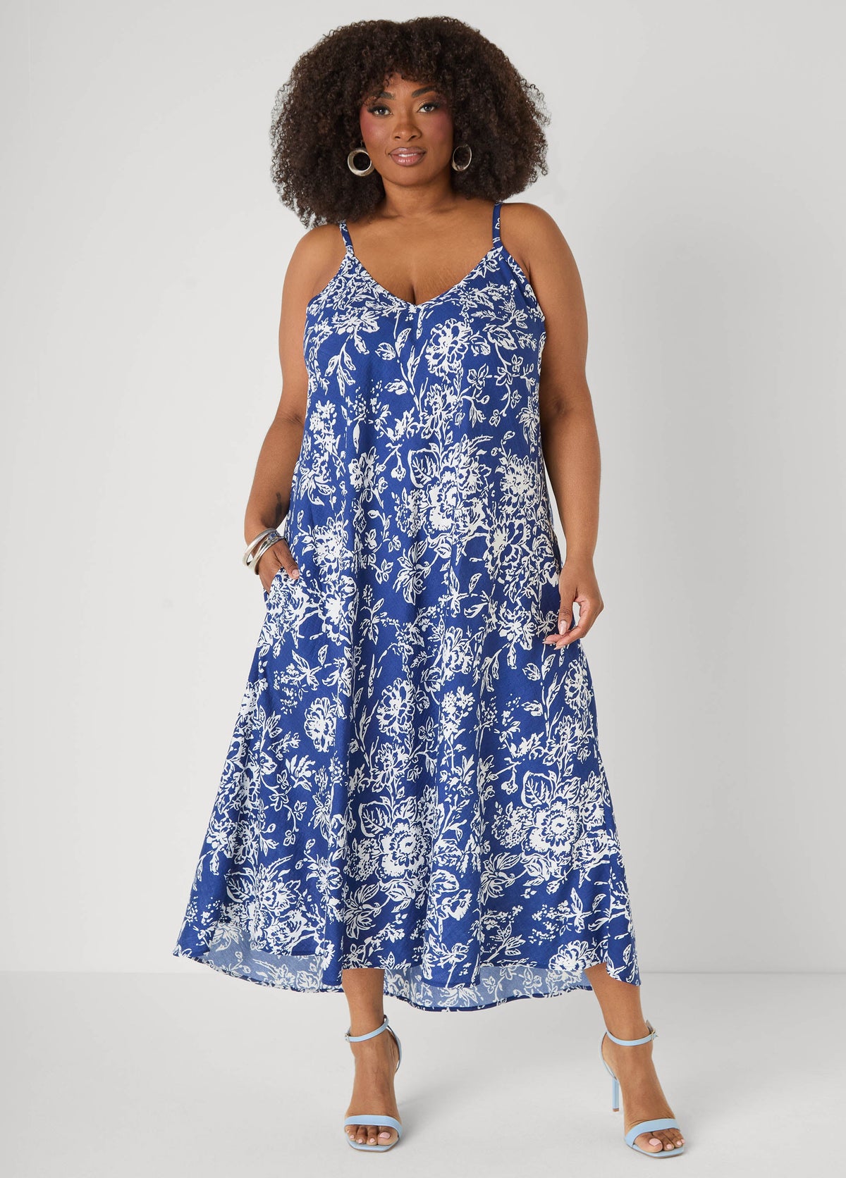 Floral V Neck Midaxi Dress