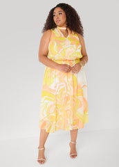 Keyhole Floral Print Midi Dress