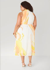 Keyhole Floral Print Midi Dress