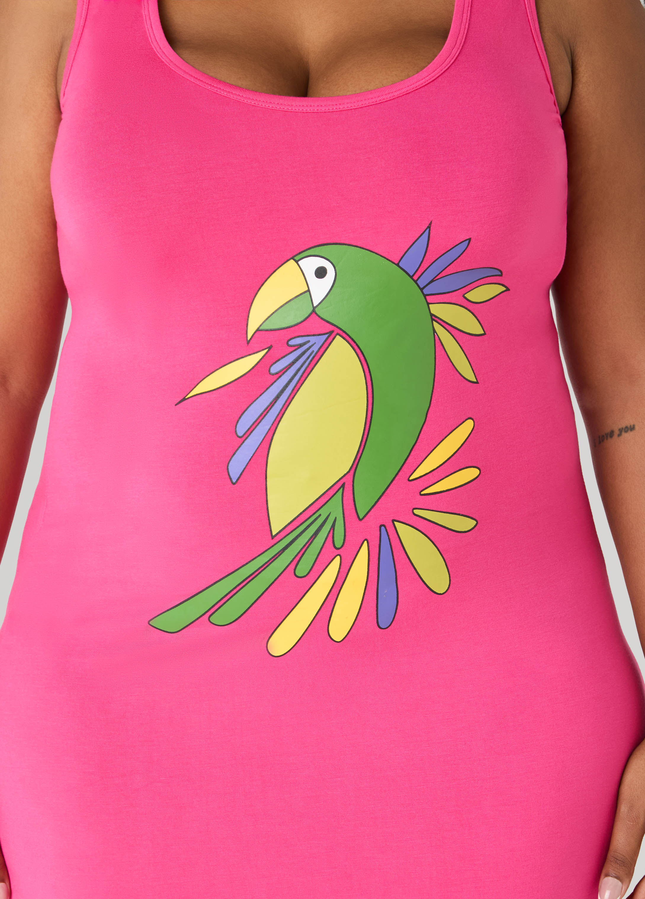 Cutout Parrot Midi Tank Dress
