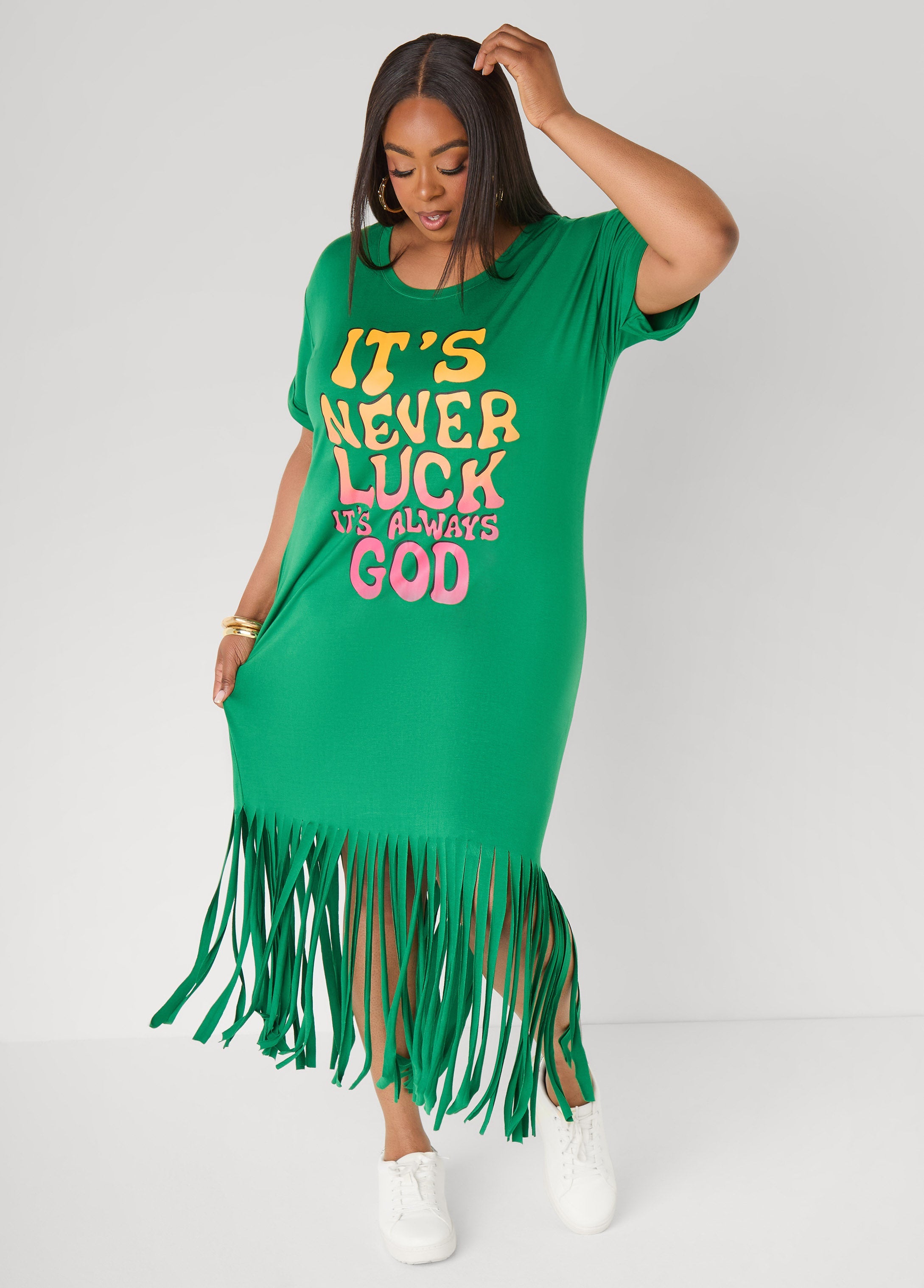 Always God Fringed T Shirt Dress