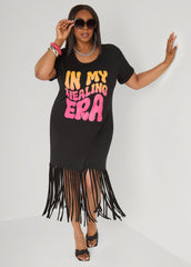 Healing Era Fringed T Shirt Dress