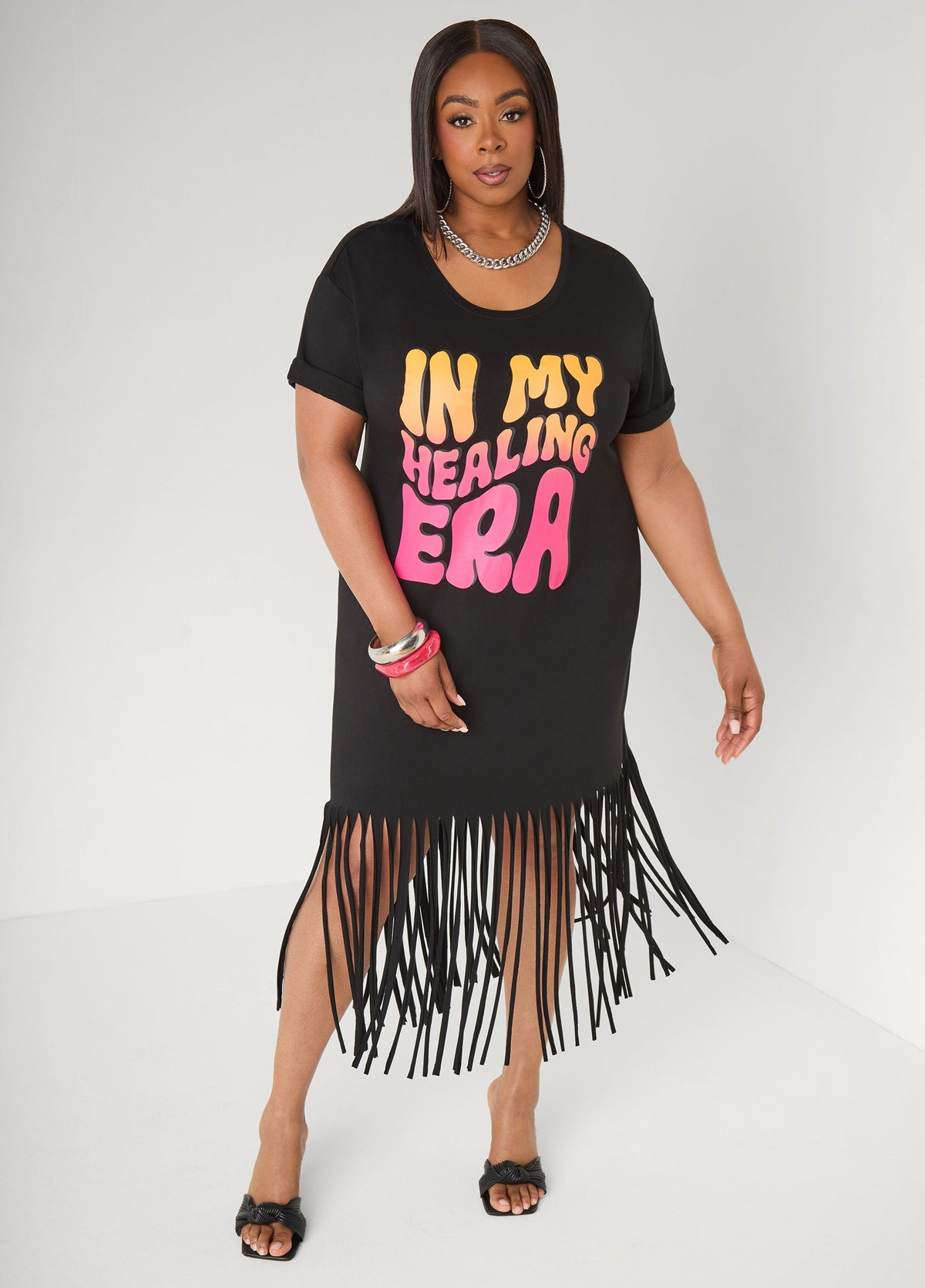 Healing Era Fringed T Shirt Dress
