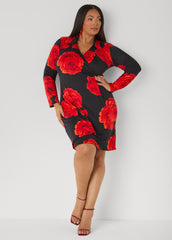 Rose Print Faux Wrap Dress