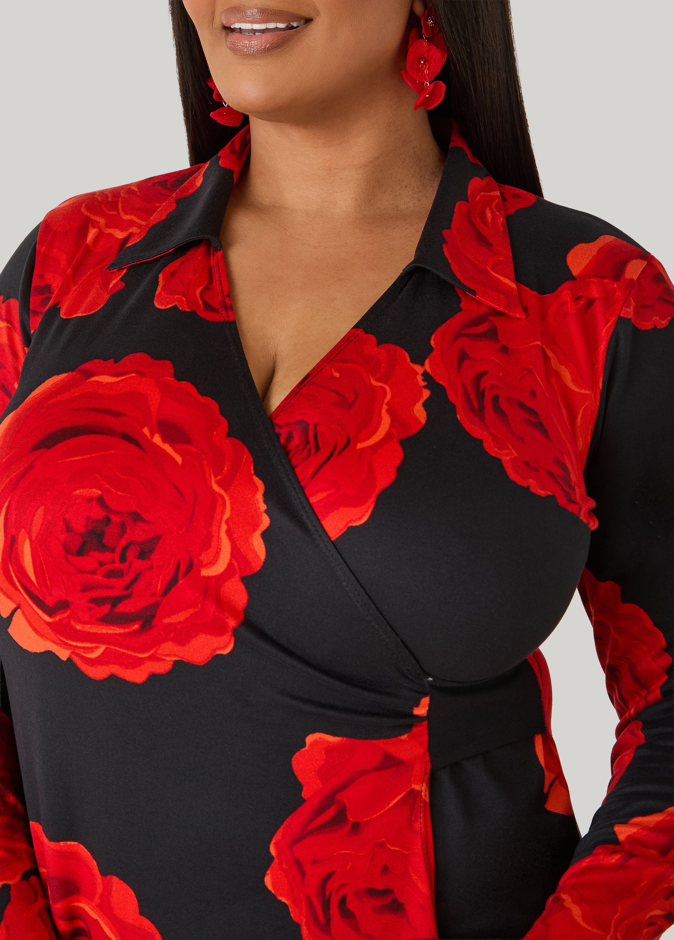 Rose Print Faux Wrap Dress