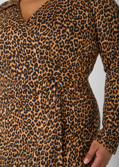 Ribbed Leopard Faux Wrap Dress