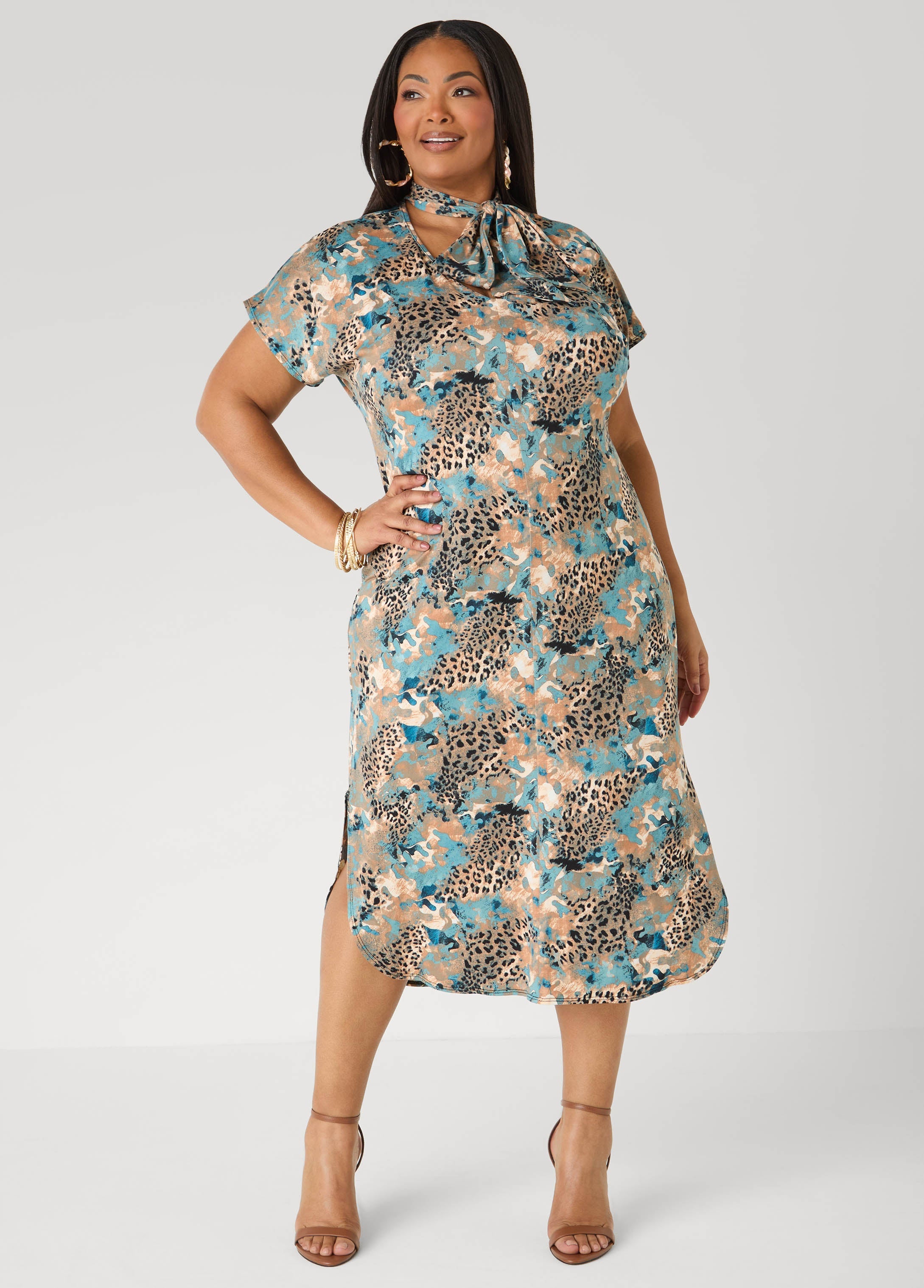Tie Neck Printed Midaxi Dress