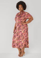 Tie Neck Printed Midaxi Dress