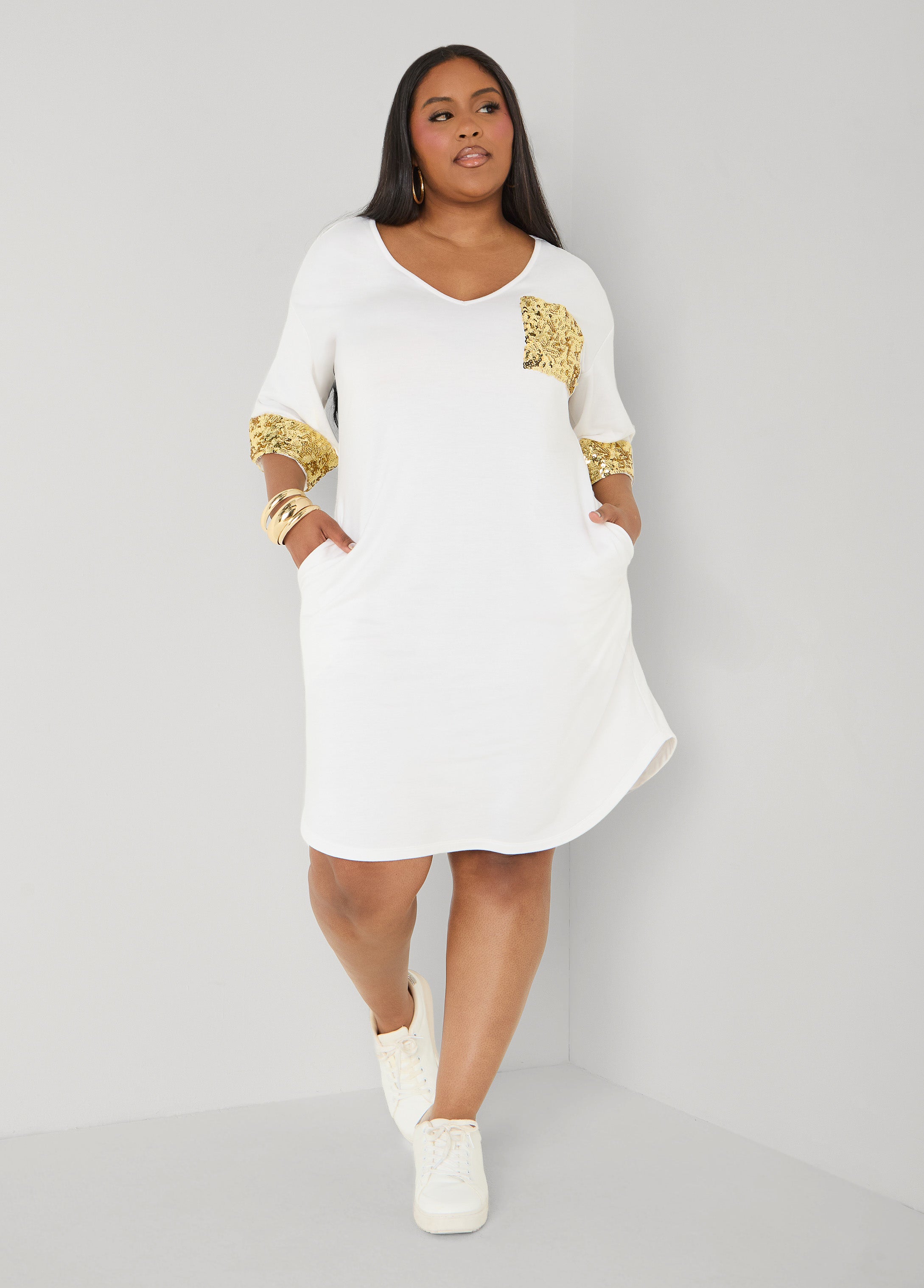 Sequined Terry T Shirt Dress