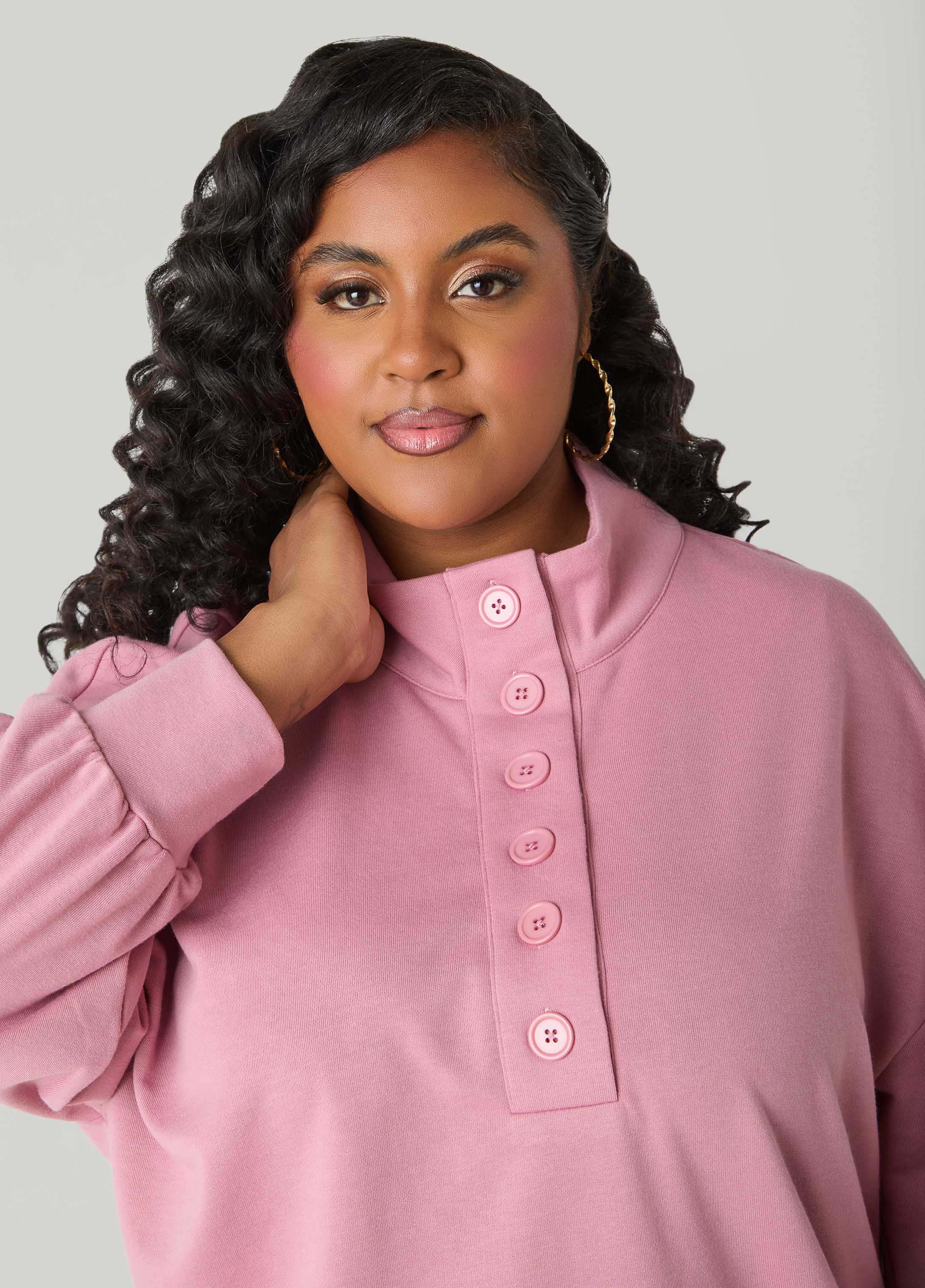 Button Front Sweatshirt Dress