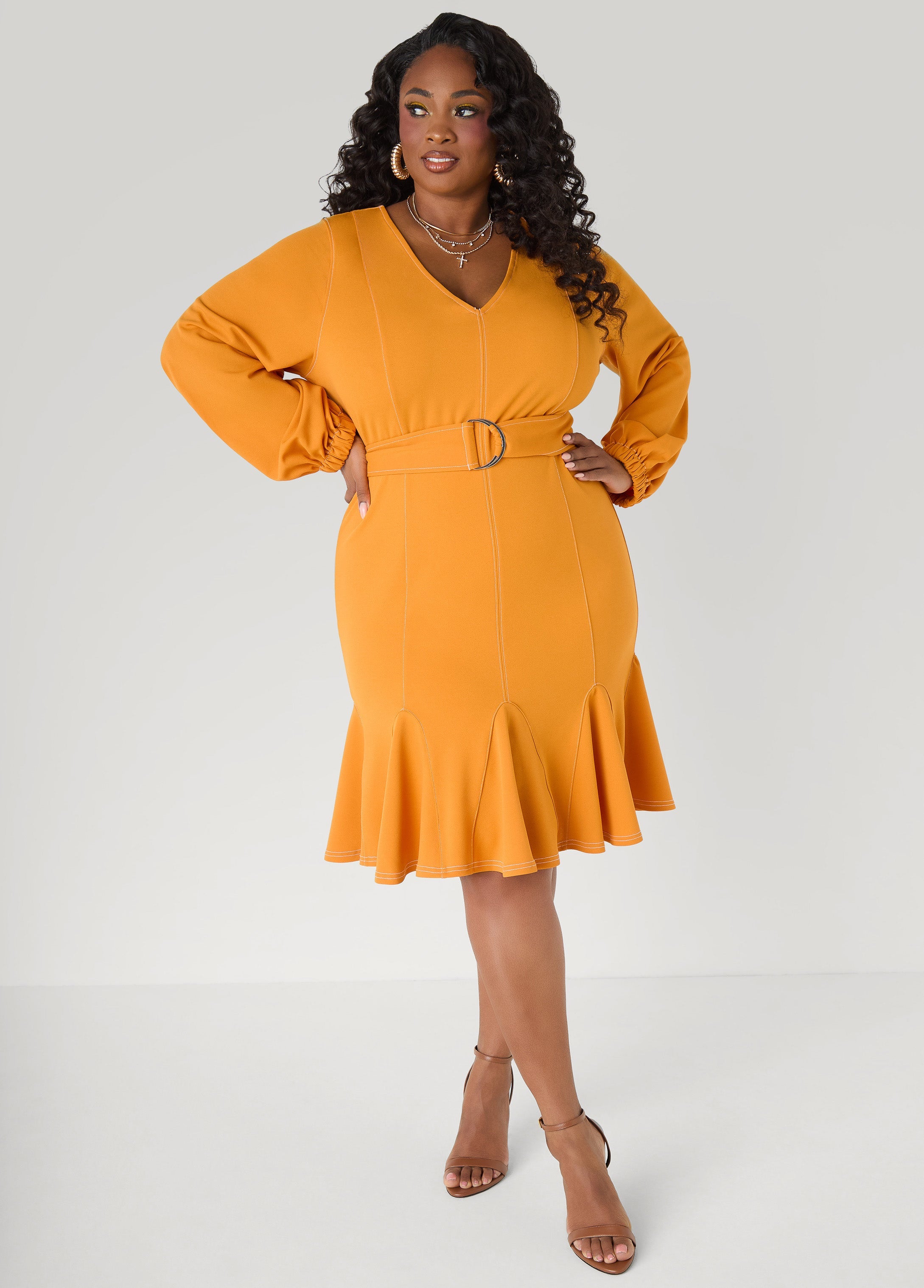 Flounced Seam Detailed Dress