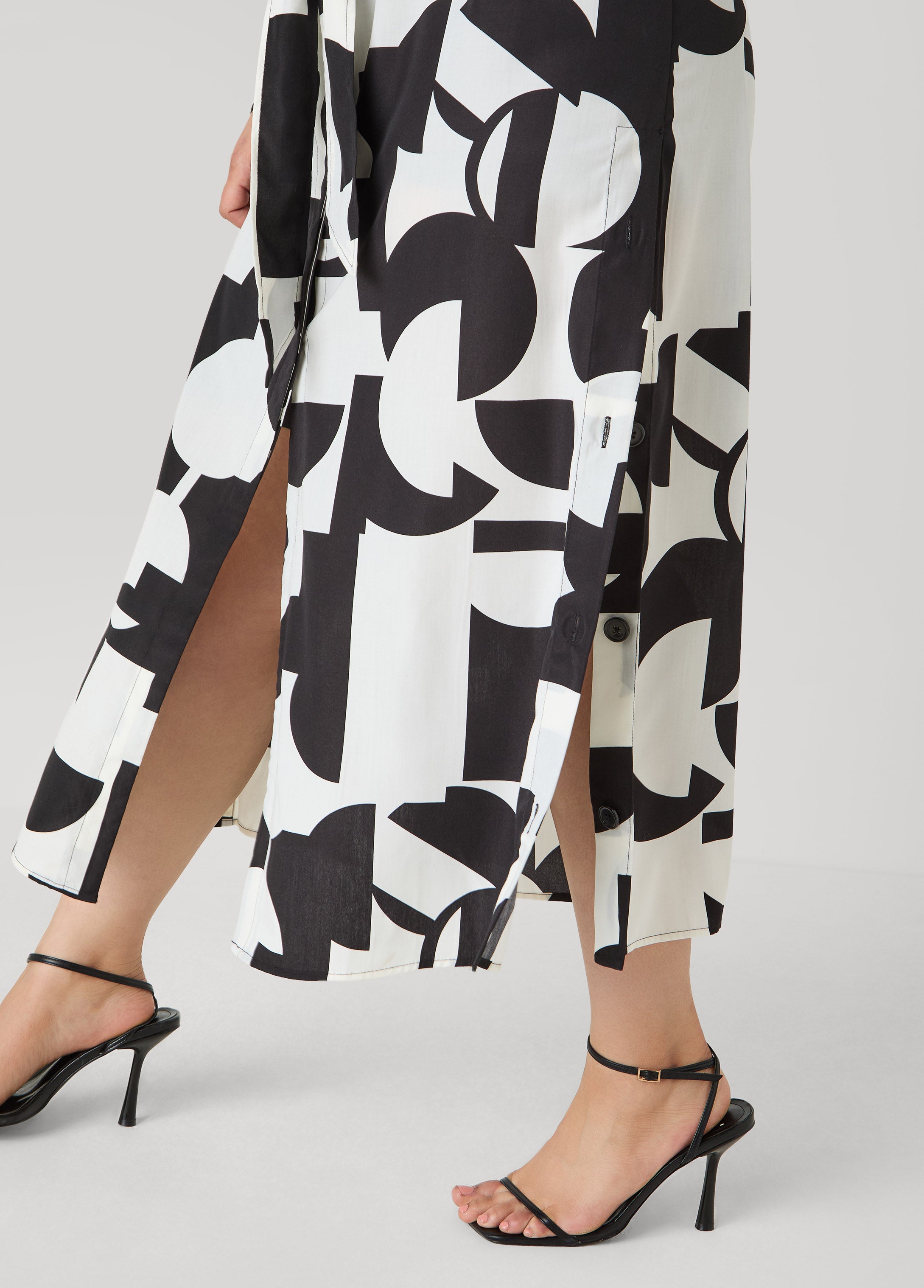 Button Detail Geo Maxi Shirtdress