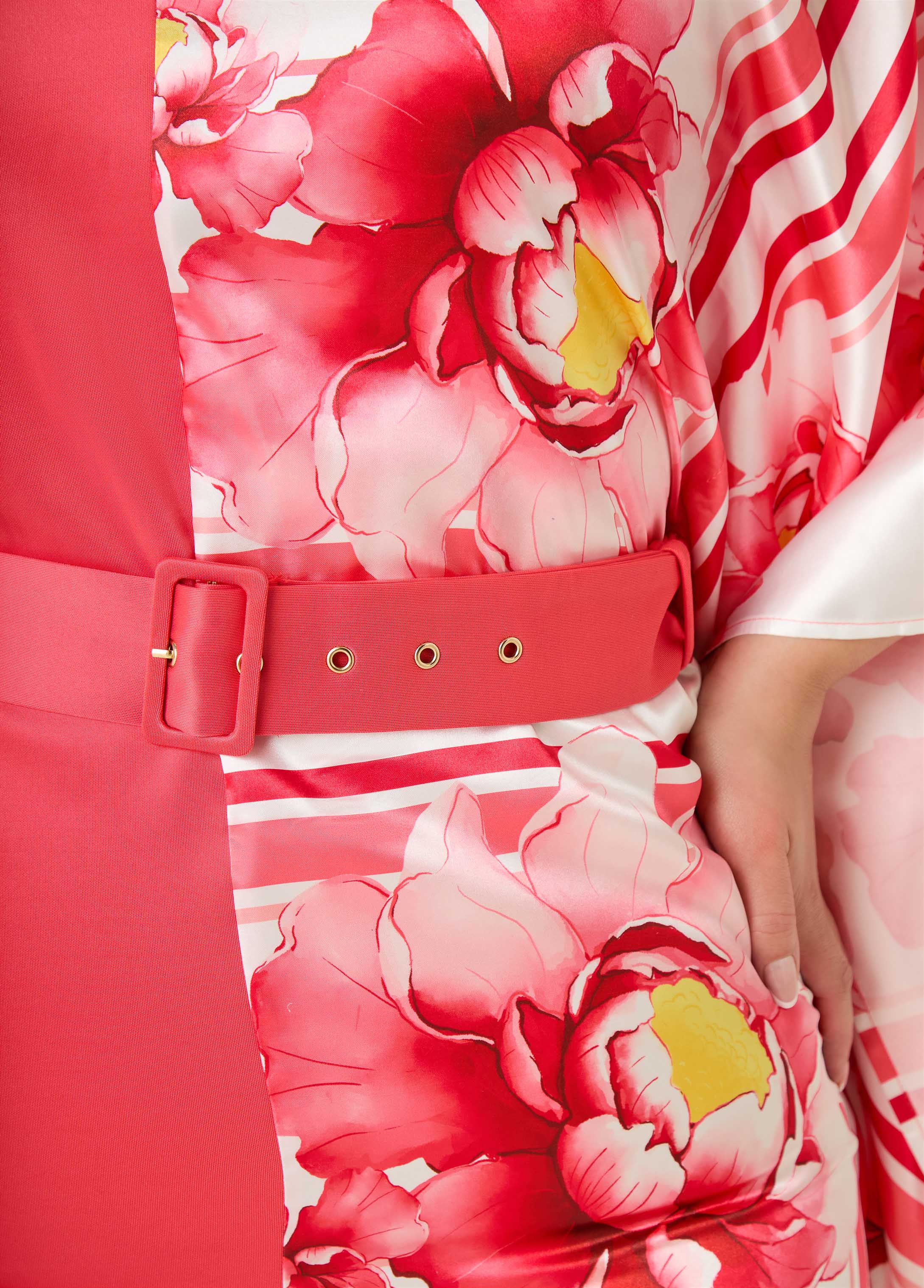 Paneled Floral Satin Dress