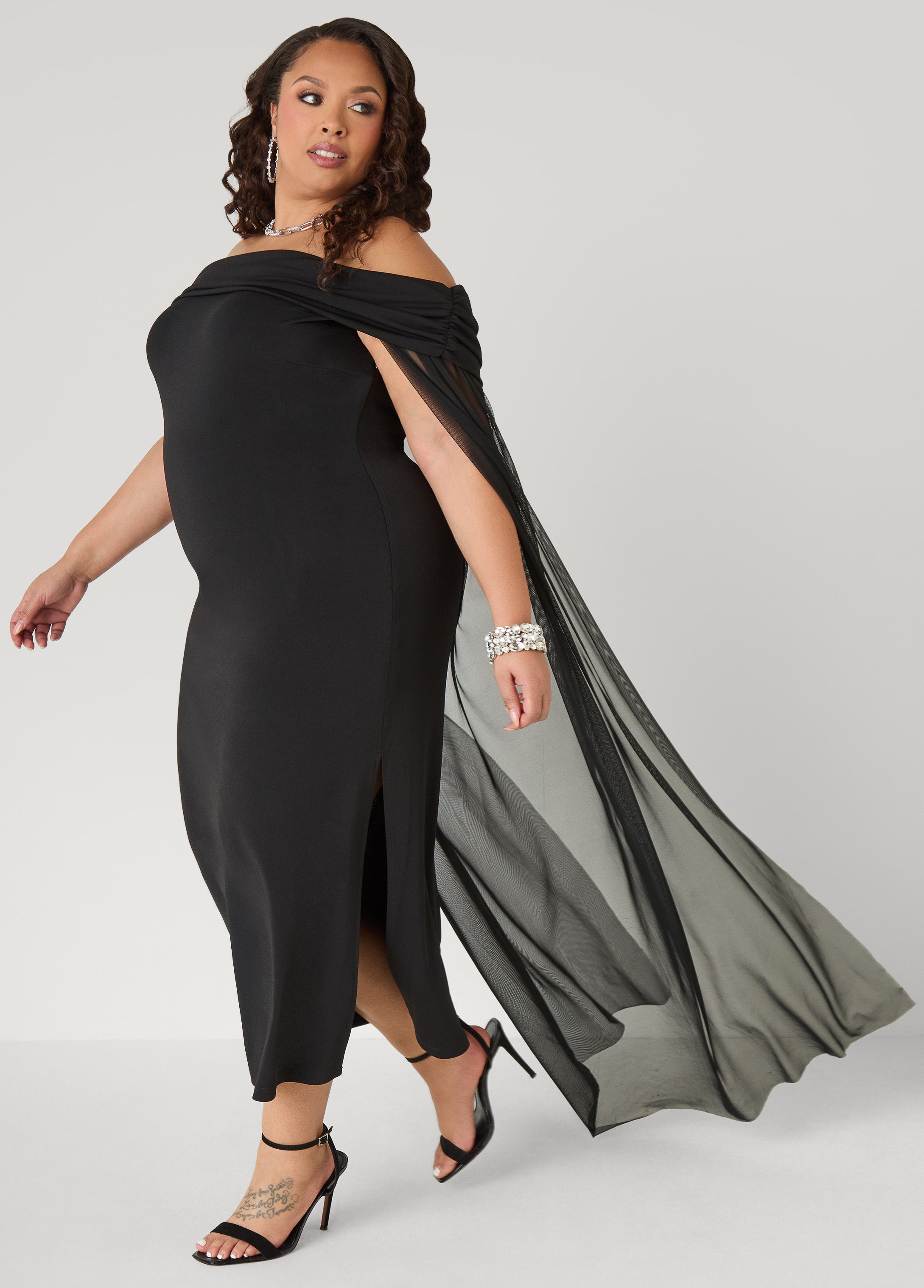 Off The Shoulder Cape Dress