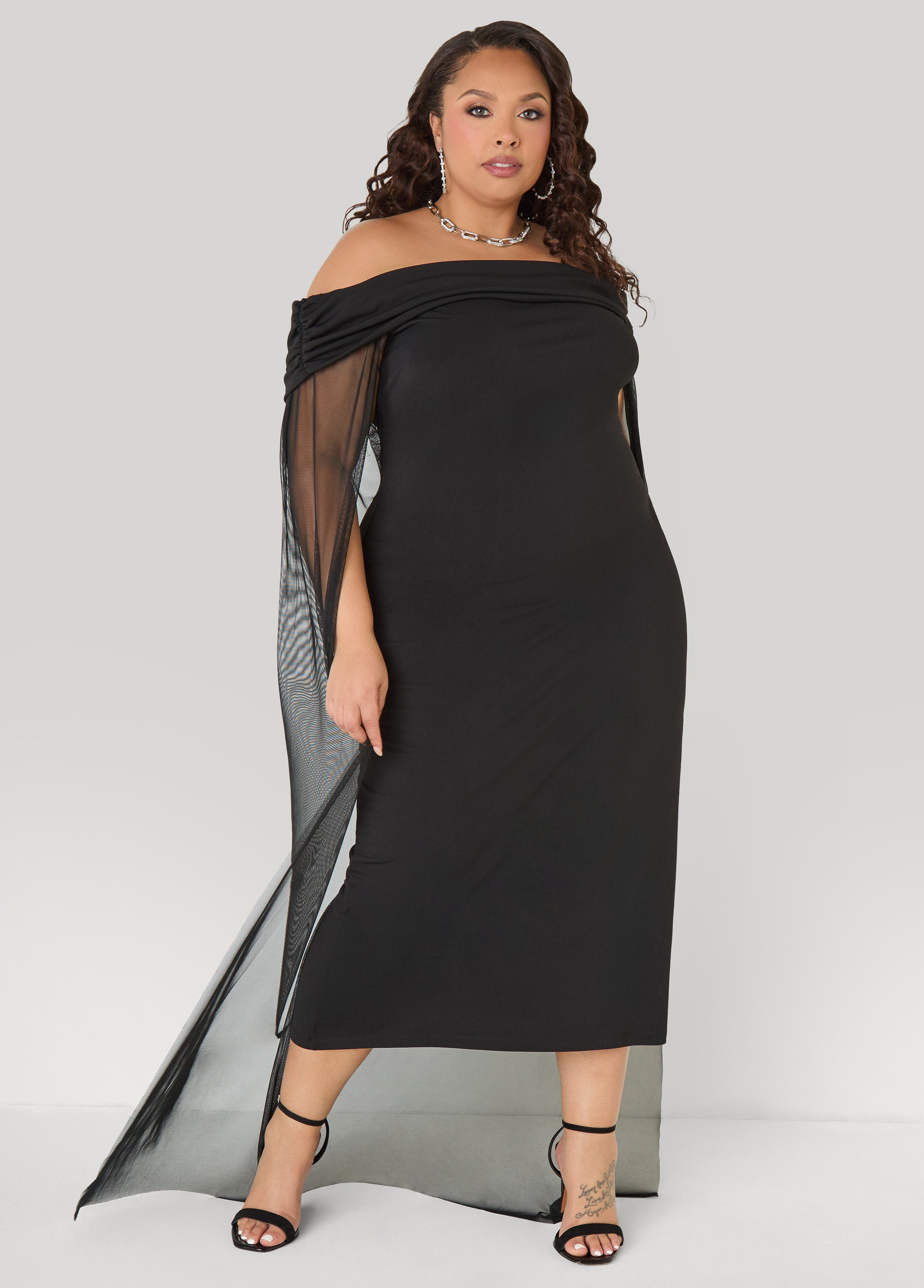Off The Shoulder Cape Dress