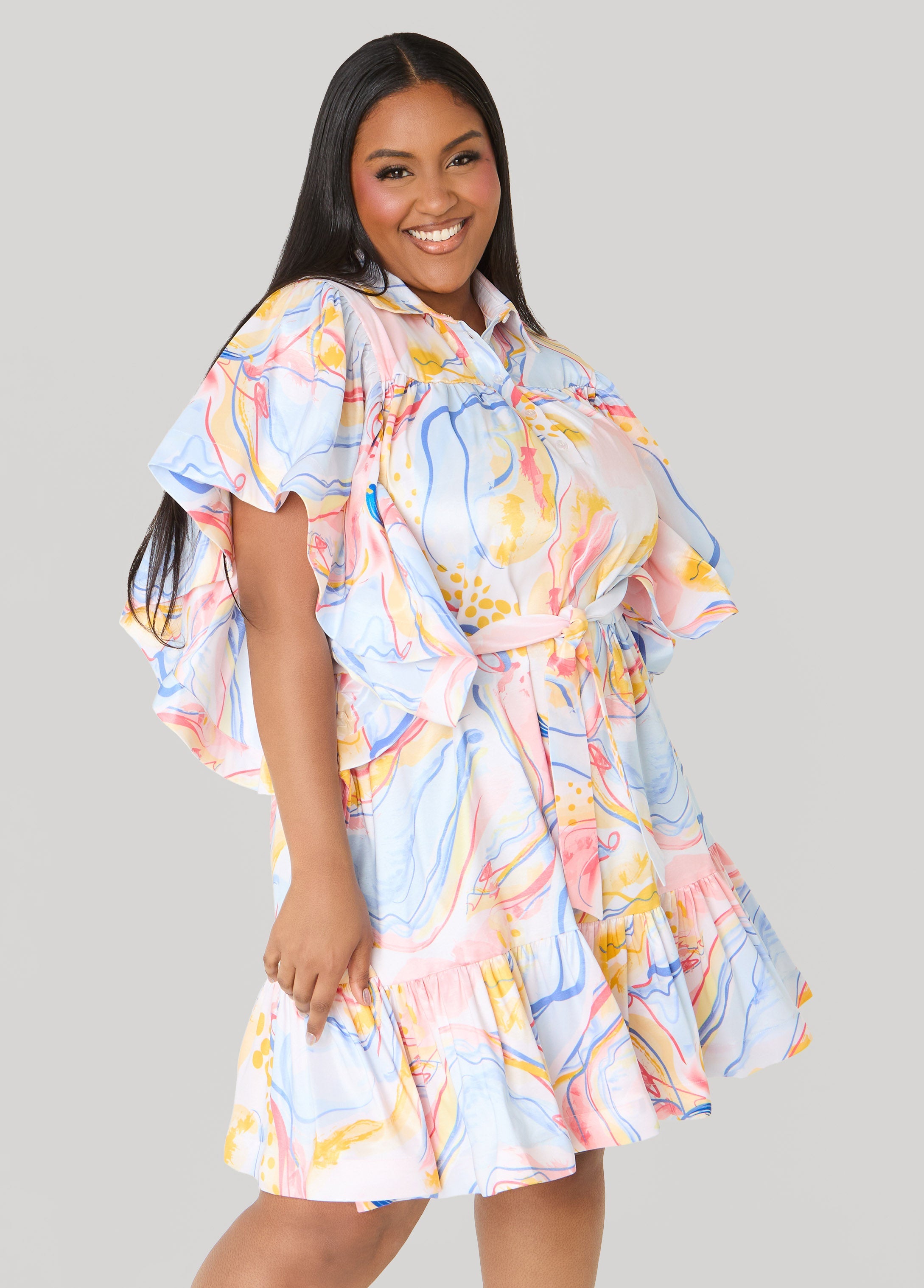 Ruffled Watercolor Dress