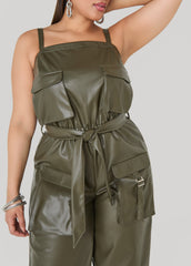 Faux Leather Joggers Jumpsuit