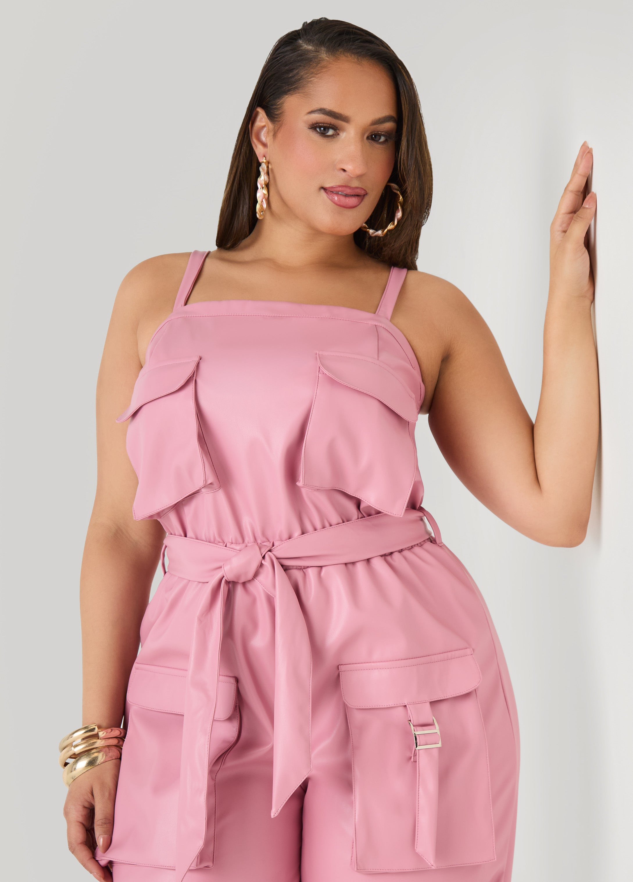 Faux Leather Joggers Jumpsuit