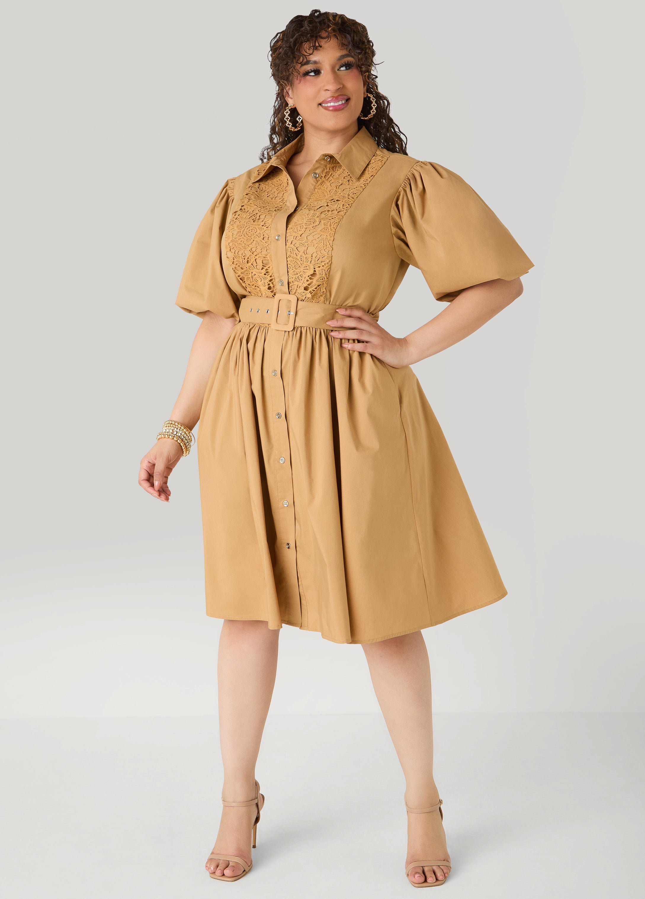 Crochet Panel A Line Shirtdress