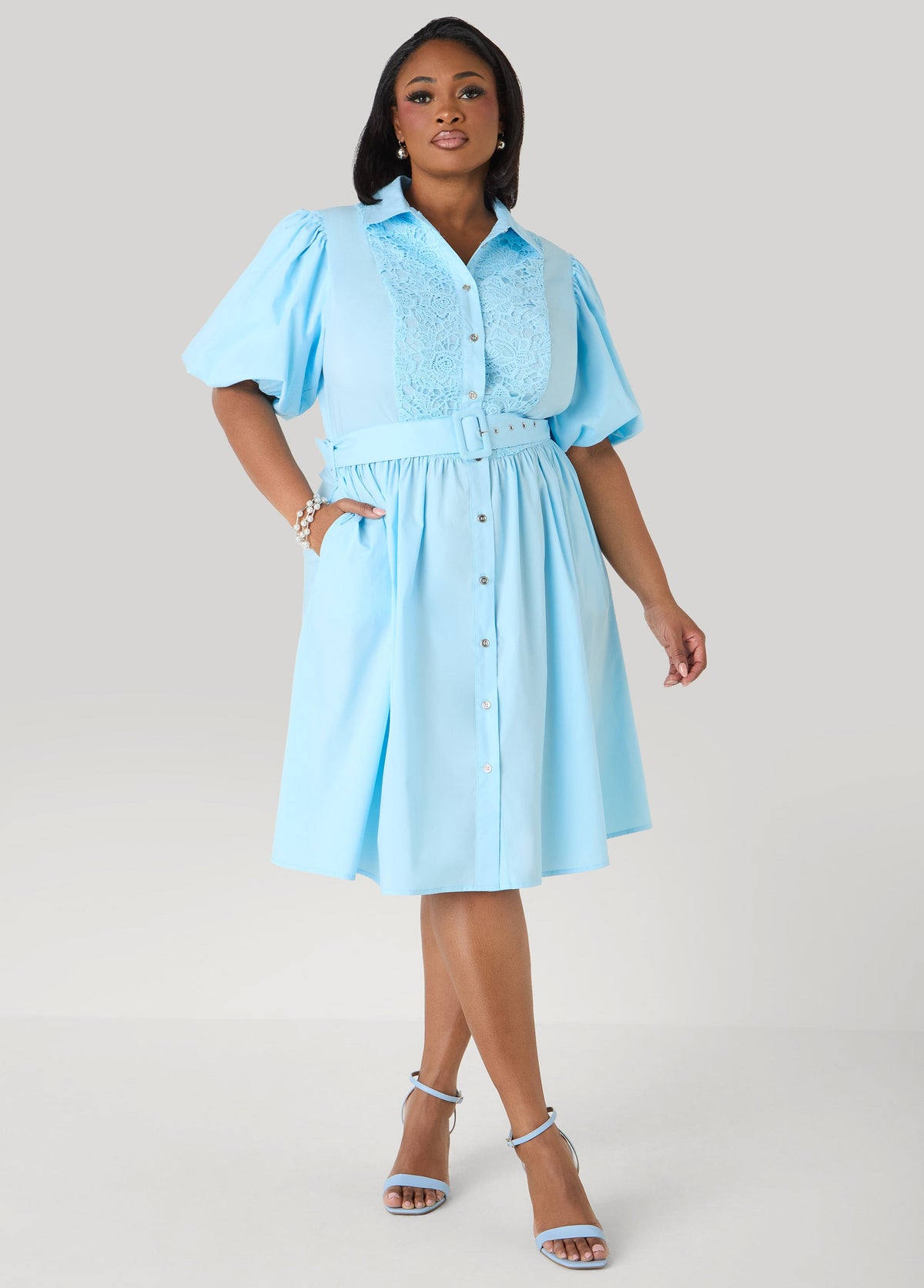 Crochet Paneled A Line Shirtdress