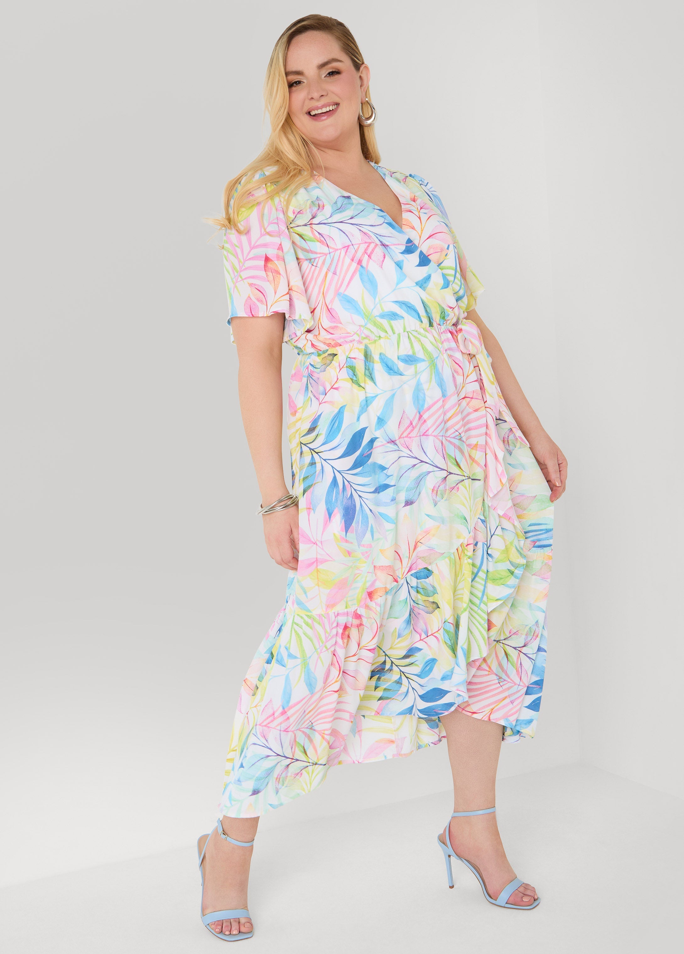 Tall Faux Wrap Watercolor Floral Dress