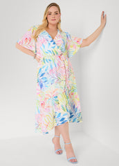 Tall Faux Wrap Watercolor Floral Dress