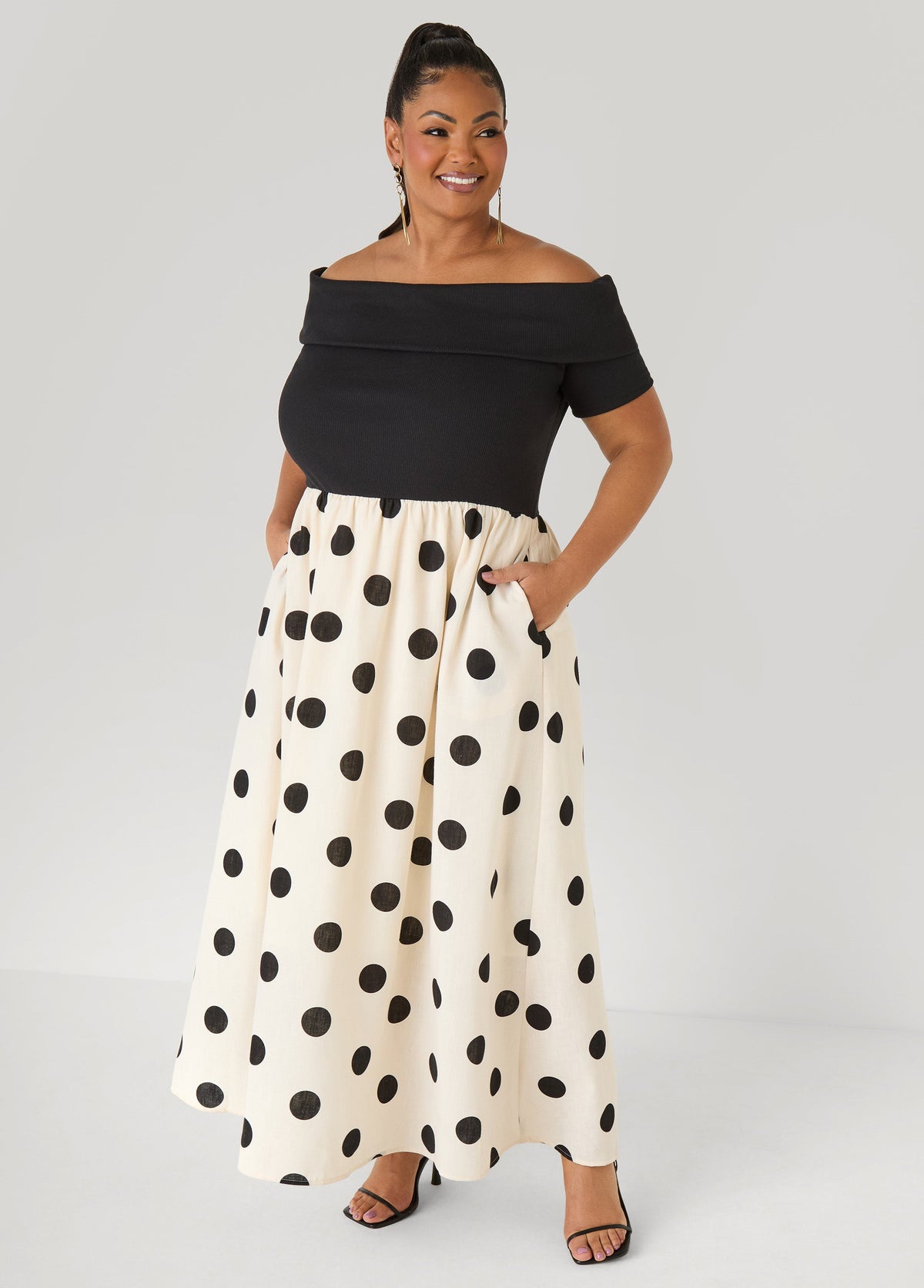 Tall Off The Shoulder Polka Dot Dress