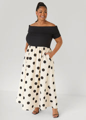 Tall Off The Shoulder Polka Dot Dress
